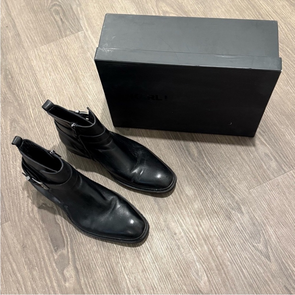 Karl Lagerfeld Black Ankle Boots with Buckle - Picture 3 of 5